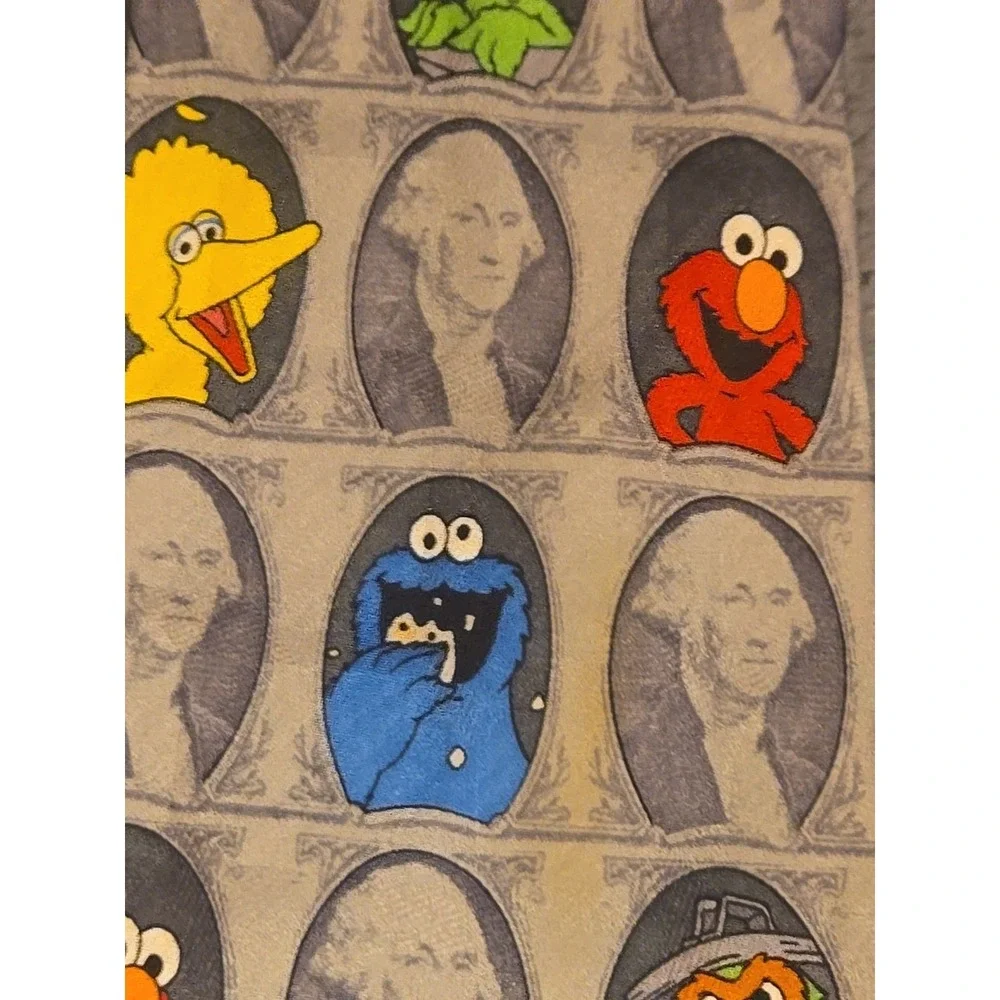 Vintage Sesame Street Dollar Bill Silk Tie Elmo Cookie Monster Novelty Money 90s